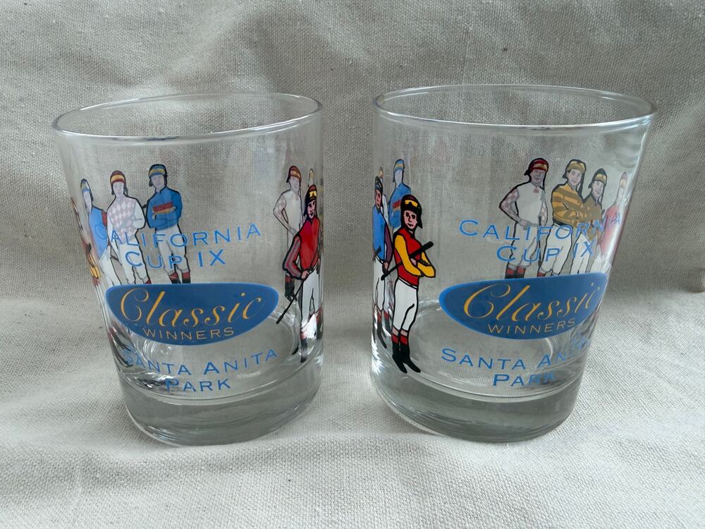 Set of 2 California Cup IX Santa Anita Park Classic Winners Horse Racing Glasses